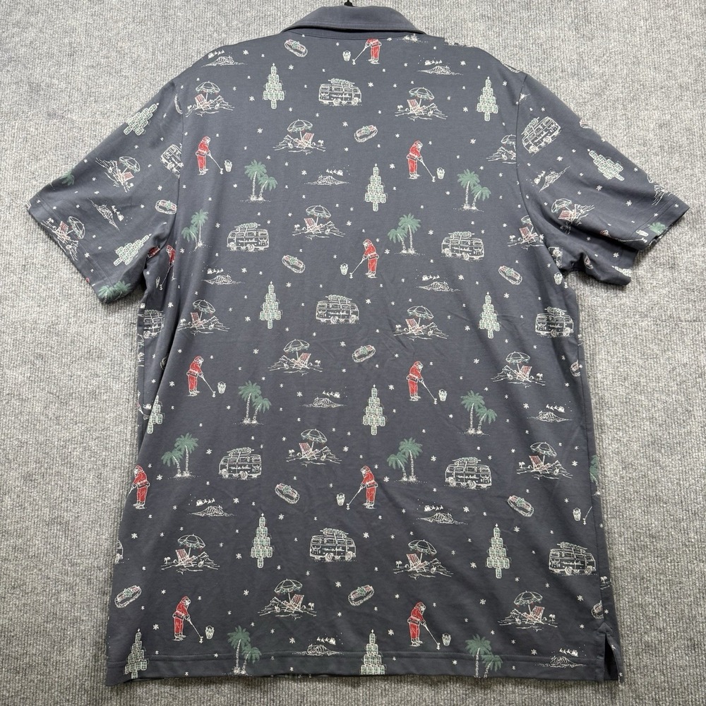 Travis Mathew Men's Polo Shirt Gray Christmas Holiday Golf Santa Print Size XXL - Picture 8 of 8